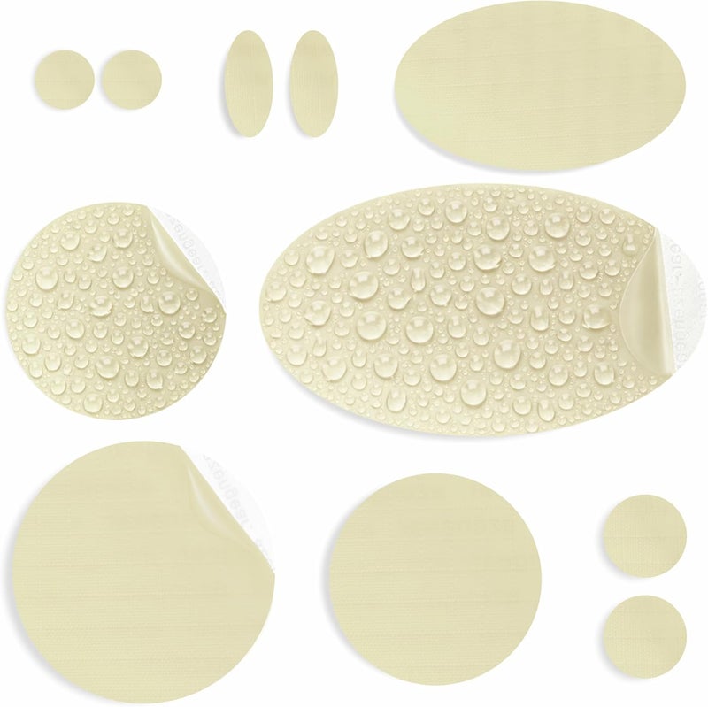 aZengear Repair Patches for Jackets, Tent, Shoe Toe, Air Mattress, Inflatables, PVC Gear - Waterproof, Self-Adhesive, Tear-Cold-Heat-Resistant, Puffer (11 Pcs, Light Beige Off White) - Image 1